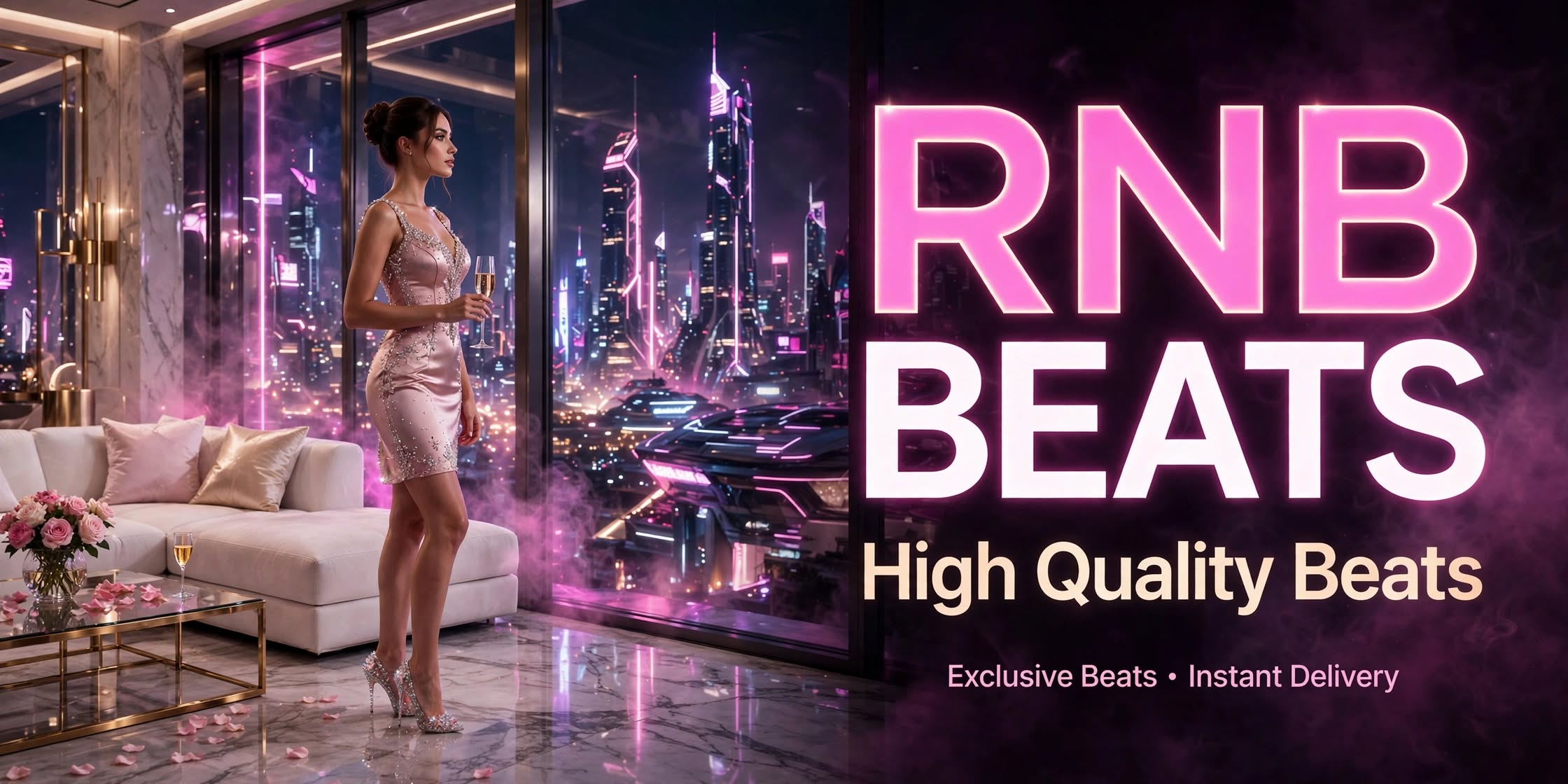 Yombol Music Rose Champagne Neon RnB Beats Banner